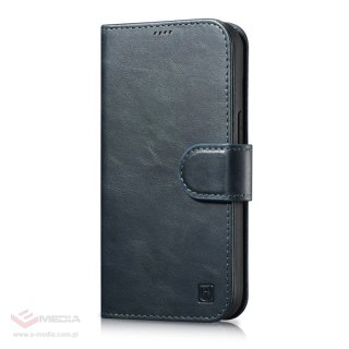 ICarer Oil Wax Wallet Case 2in1 etui iPhone 14 Plus skórzany pokrowiec z klapką Anti-RFID niebieski (WMI14220723-BU)