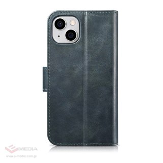 ICarer Oil Wax Wallet Case 2in1 etui iPhone 14 Plus skórzany pokrowiec z klapką Anti-RFID niebieski (WMI14220723-BU)