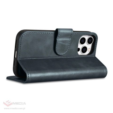 ICarer Oil Wax Wallet Case 2in1 etui iPhone 14 Pro Max skórzany pokrowiec z klapką Anti-RFID niebieski (WMI14220724-BU)