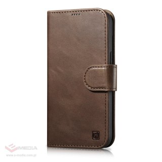 ICarer Oil Wax Wallet Case 2in1 etui iPhone 14 Pro skórzany pokrowiec z klapką Anti-RFID brązowy (WMI14220722-BN)