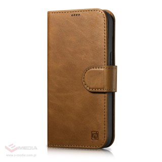 ICarer Oil Wax Wallet Case 2in1 etui iPhone 14 Pro skórzany pokrowiec z klapką Anti-RFID brązowy (WMI14220722-TN)