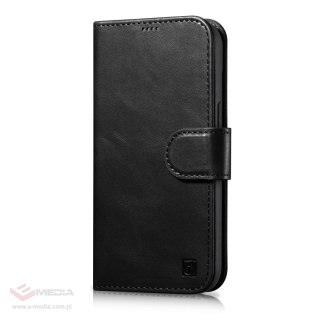 ICarer Oil Wax Wallet Case 2in1 etui iPhone 14 Pro skórzany pokrowiec z klapką Anti-RFID czarny (WMI14220722-BK)