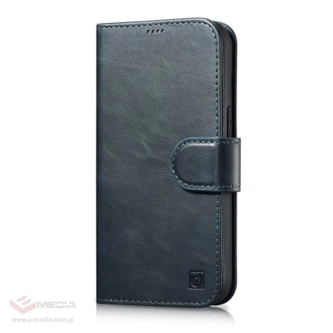 ICarer Oil Wax Wallet Case 2in1 etui iPhone 14 skórzany pokrowiec z klapką Anti-RFID niebieski (WMI14220721-BU)