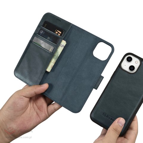 ICarer Oil Wax Wallet Case 2in1 etui iPhone 14 skórzany pokrowiec z klapką Anti-RFID niebieski (WMI14220721-BU)