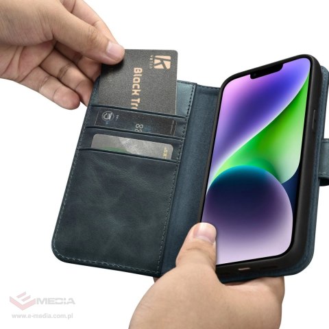 ICarer Oil Wax Wallet Case 2in1 etui iPhone 14 skórzany pokrowiec z klapką Anti-RFID niebieski (WMI14220721-BU)