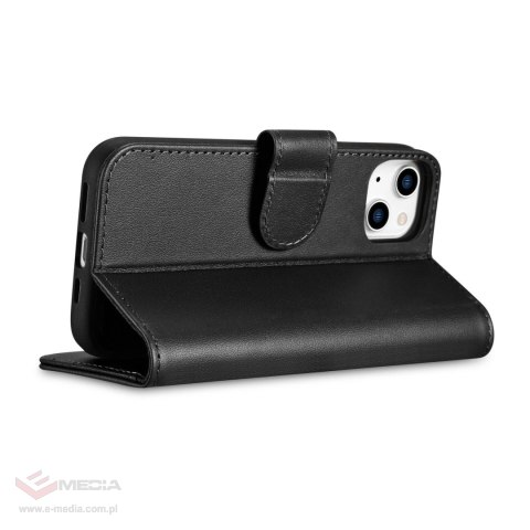 ICarer Wallet Case 2in1 etui iPhone 14 Plus skórzany pokrowiec z klapką Anti-RFID czarny (WMI14220727-BK)