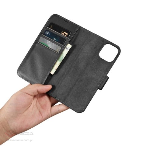 ICarer Wallet Case 2in1 etui iPhone 14 Plus skórzany pokrowiec z klapką Anti-RFID czarny (WMI14220727-BK)