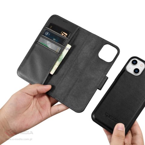 ICarer Wallet Case 2in1 etui iPhone 14 Plus skórzany pokrowiec z klapką Anti-RFID czarny (WMI14220727-BK)