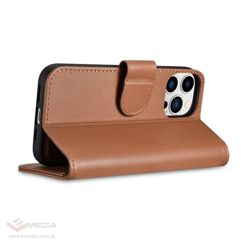 ICarer Wallet Case 2in1 etui iPhone 14 Pro Max skórzany pokrowiec z klapką Anti-RFID brązowy (WMI14220728-BN)