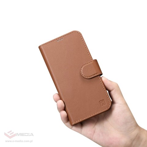 ICarer Wallet Case 2in1 etui iPhone 14 Pro Max skórzany pokrowiec z klapką Anti-RFID brązowy (WMI14220728-BN)