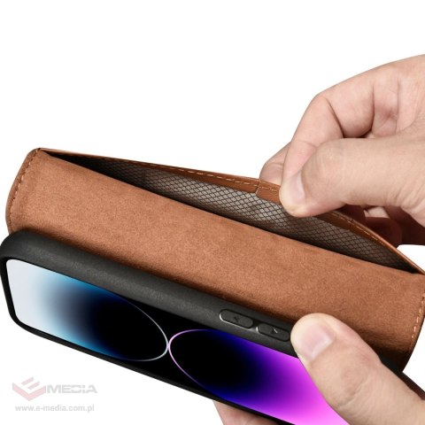 ICarer Wallet Case 2in1 etui iPhone 14 Pro Max skórzany pokrowiec z klapką Anti-RFID brązowy (WMI14220728-BN)