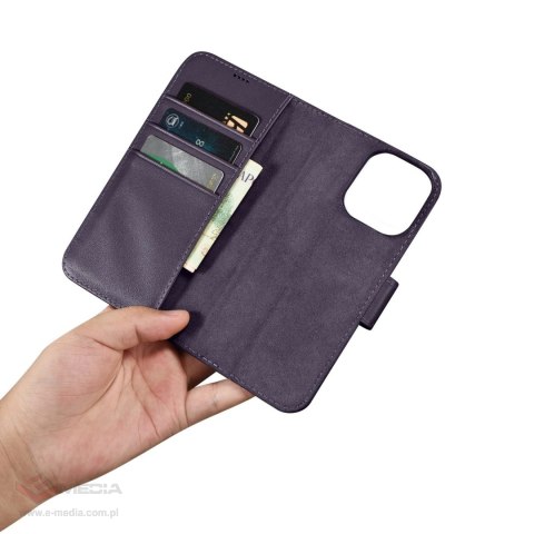 ICarer Wallet Case 2in1 etui iPhone 14 Pro Max skórzany pokrowiec z klapką Anti-RFID ciemnofioletowy (WMI14220728-DP)