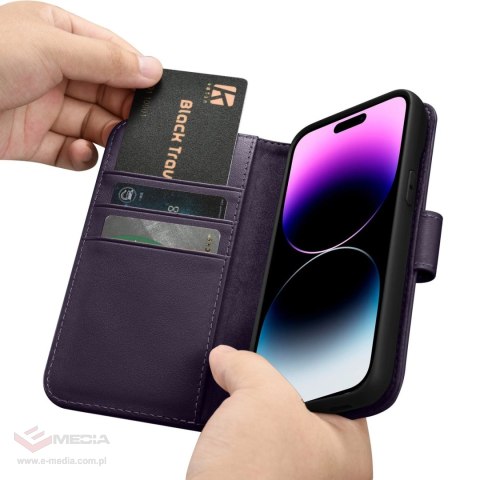 ICarer Wallet Case 2in1 etui iPhone 14 Pro Max skórzany pokrowiec z klapką Anti-RFID ciemnofioletowy (WMI14220728-DP)