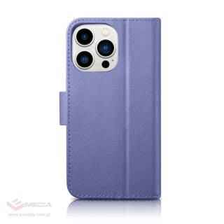 ICarer Wallet Case 2in1 etui iPhone 14 Pro Max skórzany pokrowiec z klapką Anti-RFID jasnofioletowy (WMI14220728-LP)