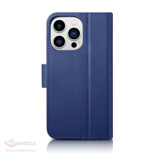 ICarer Wallet Case 2in1 etui iPhone 14 Pro Max skórzany pokrowiec z klapką Anti-RFID niebieski (WMI14220728-BU)