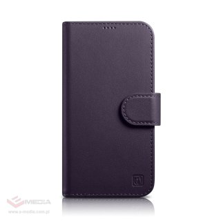 ICarer Wallet Case 2in1 etui iPhone 14 Pro skórzany pokrowiec z klapką Anti-RFID ciemnofioletowy (WMI14220726-DP)