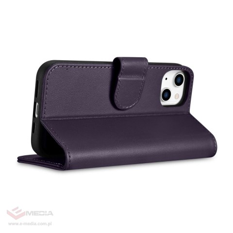 ICarer Wallet Case 2in1 etui iPhone 14 Pro skórzany pokrowiec z klapką Anti-RFID ciemnofioletowy (WMI14220726-DP)