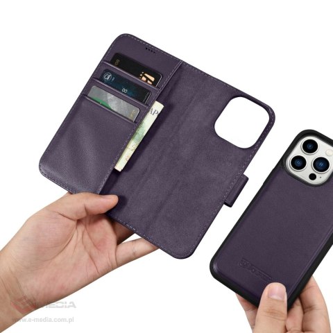 ICarer Wallet Case 2in1 etui iPhone 14 Pro skórzany pokrowiec z klapką Anti-RFID ciemnofioletowy (WMI14220726-DP)