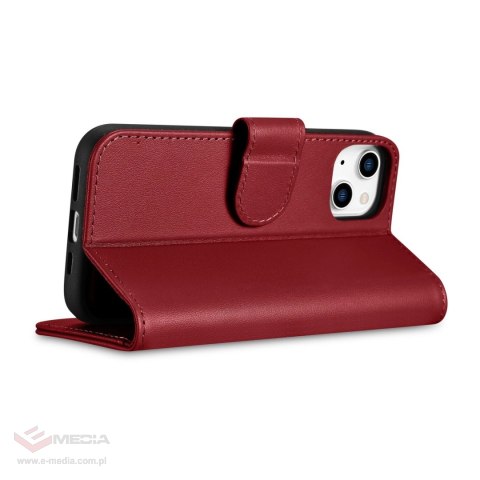 ICarer Wallet Case 2in1 etui iPhone 14 skórzany pokrowiec z klapką Anti-RFID czerwony (WMI14220725-RD)