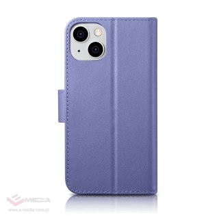 ICarer Wallet Case 2in1 etui iPhone 14 skórzany pokrowiec z klapką Anti-RFID jasnofioletowy (WMI14220725-LP)