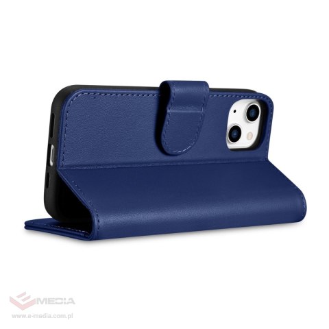 ICarer Wallet Case 2in1 etui iPhone 14 skórzany pokrowiec z klapką Anti-RFID niebieski (WMI14220725-BU)