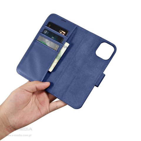 ICarer Wallet Case 2in1 etui iPhone 14 skórzany pokrowiec z klapką Anti-RFID niebieski (WMI14220725-BU)