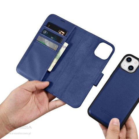 ICarer Wallet Case 2in1 etui iPhone 14 skórzany pokrowiec z klapką Anti-RFID niebieski (WMI14220725-BU)