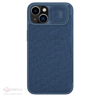 Nillkin Qin Cloth Pro Case etui do iPhone 14 Plus osłona na aparat kabura pokrowiec obudowa z klapką niebieski