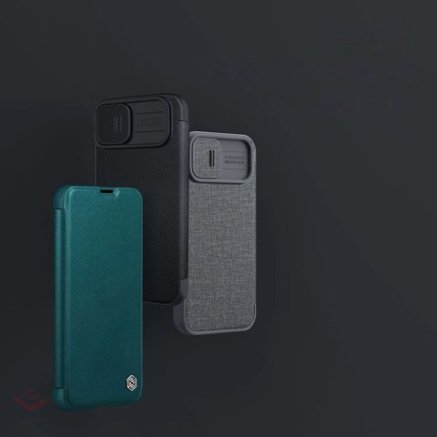 Nillkin Qin Cloth Pro Case etui do iPhone 14 Plus osłona na aparat kabura pokrowiec obudowa z klapką szary