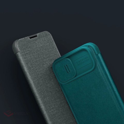 Nillkin Qin Cloth Pro Case etui do iPhone 14 Plus osłona na aparat kabura pokrowiec obudowa z klapką szary