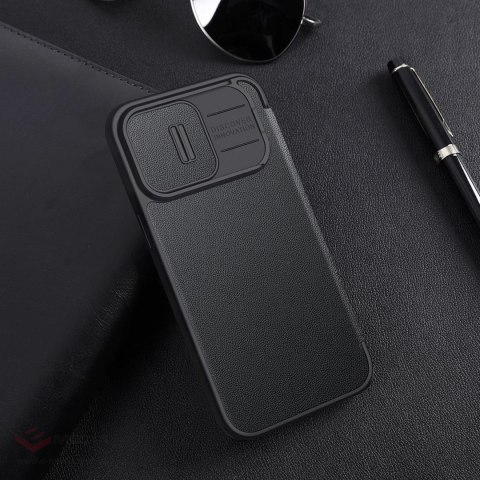 Nillkin Qin Cloth Pro Case etui do iPhone 14 Pro Max osłona na aparat kabura pokrowiec obudowa z klapką niebieski