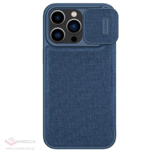 Nillkin Qin Cloth Pro Case etui do iPhone 14 Pro osłona na aparat kabura pokrowiec obudowa z klapką niebieski