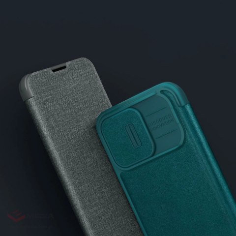 Nillkin Qin Cloth Pro Case etui do iPhone 14 Pro osłona na aparat kabura pokrowiec obudowa z klapką niebieski