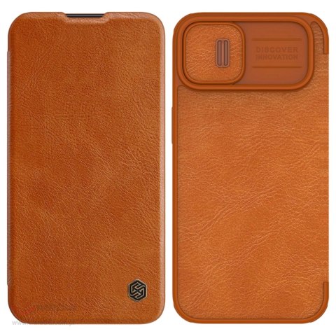 Nillkin Qin Leather Pro Case etui iPhone 14 Plus osłona na aparat kabura pokrowiec obudowa z klapką brązowy