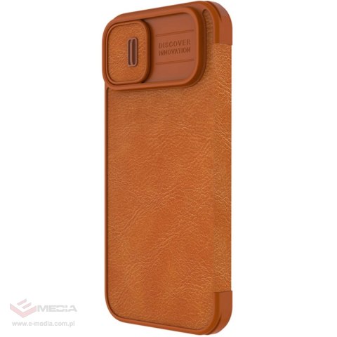 Nillkin Qin Leather Pro Case etui iPhone 14 Plus osłona na aparat kabura pokrowiec obudowa z klapką brązowy