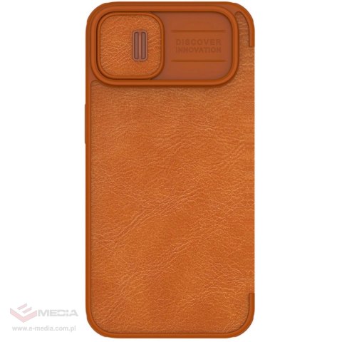 Nillkin Qin Leather Pro Case etui iPhone 14 Plus osłona na aparat kabura pokrowiec obudowa z klapką brązowy