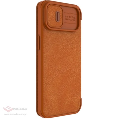 Nillkin Qin Leather Pro Case etui iPhone 14 Plus osłona na aparat kabura pokrowiec obudowa z klapką brązowy