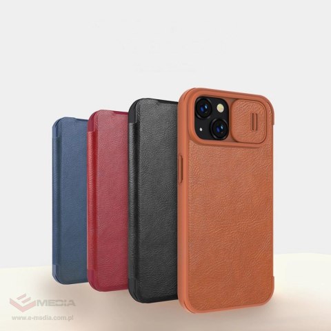 Nillkin Qin Leather Pro Case etui iPhone 14 Plus osłona na aparat kabura pokrowiec obudowa z klapką brązowy