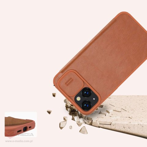 Nillkin Qin Leather Pro Case etui iPhone 14 Plus osłona na aparat kabura pokrowiec obudowa z klapką brązowy