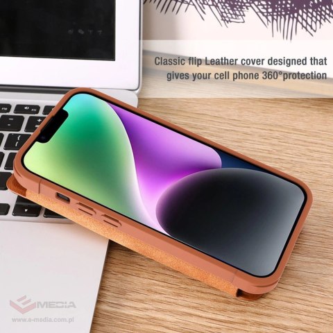 Nillkin Qin Leather Pro Case etui iPhone 14 Plus osłona na aparat kabura pokrowiec obudowa z klapką brązowy