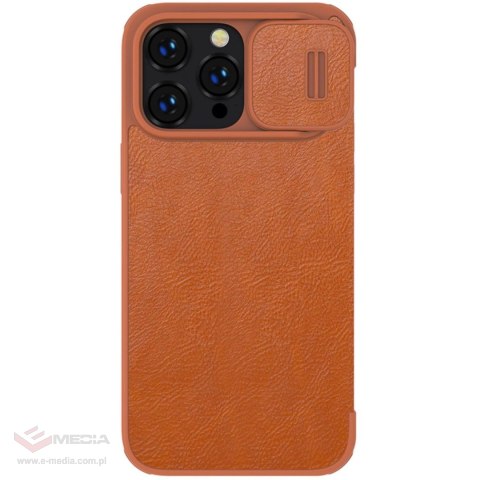 Nillkin Qin Leather Pro Case etui iPhone 14 Pro Max osłona na aparat kabura pokrowiec obudowa z klapką brązowy