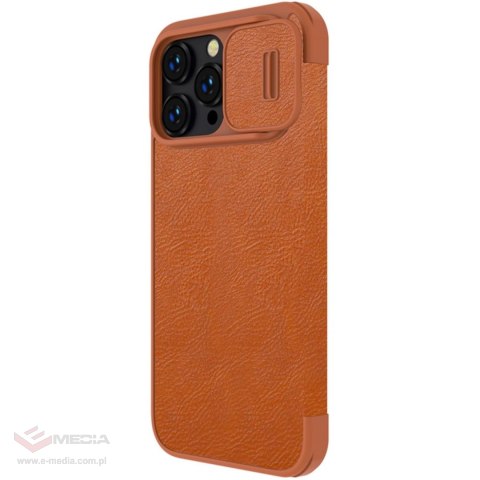 Nillkin Qin Leather Pro Case etui iPhone 14 Pro Max osłona na aparat kabura pokrowiec obudowa z klapką brązowy