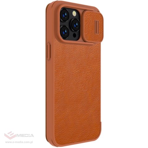 Nillkin Qin Leather Pro Case etui iPhone 14 Pro Max osłona na aparat kabura pokrowiec obudowa z klapką brązowy