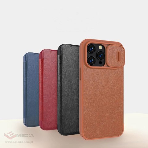 Nillkin Qin Leather Pro Case etui iPhone 14 Pro Max osłona na aparat kabura pokrowiec obudowa z klapką brązowy