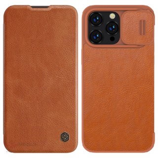 Nillkin Qin Leather Pro Case etui iPhone 14 Pro osłona na aparat kabura pokrowiec obudowa z klapką brązowy