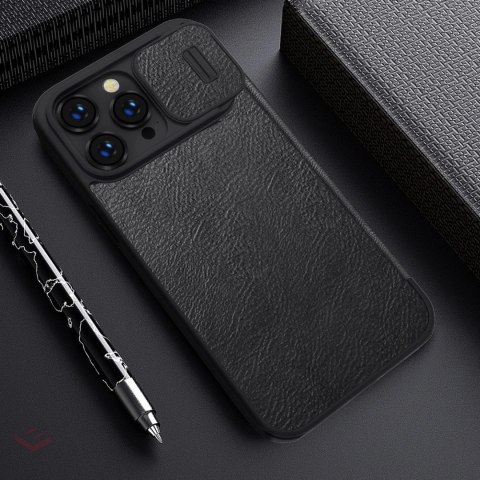 Nillkin Qin Leather Pro Case etui iPhone 14 Pro osłona na aparat kabura pokrowiec obudowa z klapką brązowy