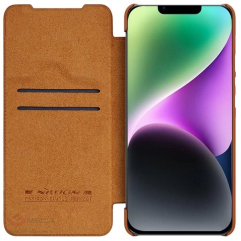 Nillkin Qin Leather Pro Case etui iPhone 14 osłona na aparat kabura pokrowiec obudowa z klapką brązowy