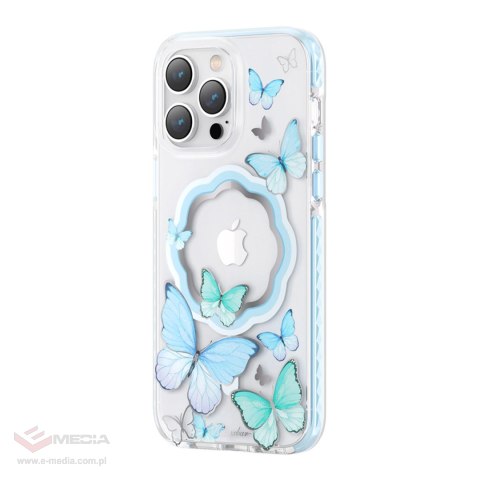 Kingxbar Butterfly Series magnetyczne etui iPhone 14 Pro MagSafe etui z motylami niebieskie