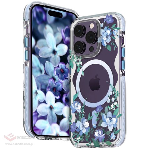 Kingxbar Flora Series magnetyczne etui iPhone 14 Plus MagSafe ozdobione nadrukiem w kwiaty orchid