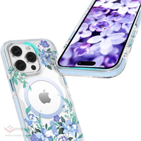 Kingxbar Flora Series magnetyczne etui iPhone 14 Plus MagSafe ozdobione nadrukiem w kwiaty orchid